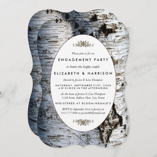 Invitation Country Rustic Birch Tree Fiançailles douche (Devant / Derrière)