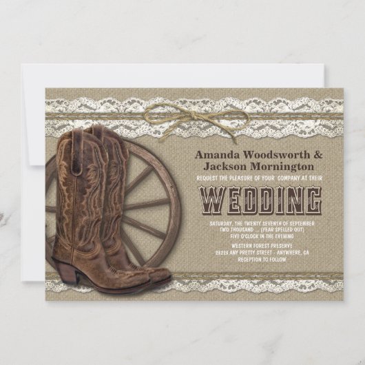 Invitation Country Rustic Burlap et dentelle mariage Invitati (Devant)