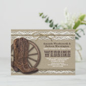 Invitation Country Rustic Burlap et dentelle mariage Invitati (Debout devant)