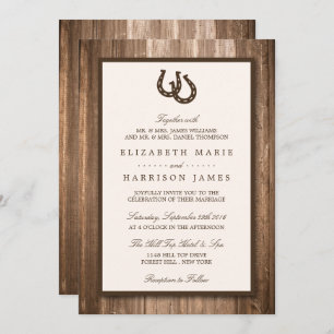 Invitation Country Rustic Horseshoe & Brown Wood Mariage