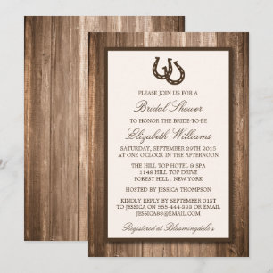 Invitation Country Rustic Horseshoe Fête des mariées en bois 
