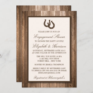 Invitation Country Rustic Horseshoe Fiançailles Brown bois