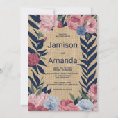 Invitation Country rustic ivory navy blue pink floral Wedding (Devant)