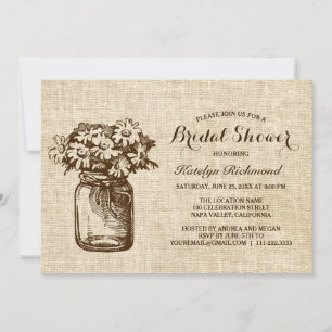 Invitation Country Rustic Mason Jar Fête des mariées Card