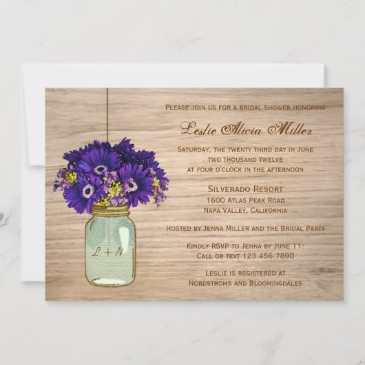 Invitation Country Rustic Mason Jar Gerbera Daisis (Devant)