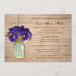 Invitation Country Rustic Mason Jar Gerbera Daisis