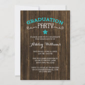 Invitation Country Rustic Wood Turquoise Photo 2015 Graduatio (Dos)