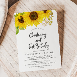 Invitation Country Sunflower Christening et premier anniversa