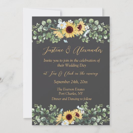Invitation Country Sunflower Photo QR Code Mariage (Devant)