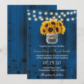 Invitation Country Sunflowers Jar Marine Blue Barne Mariage (Devant / Derrière)