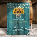 Invitation Country Sunflowers Jar Rustic Turquoise Barne Mari<br><div class="desc">Sunflower Mason Jar String éclaire la grange Turquoise Rustic Wedding Invitations.</div>