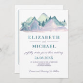 Invitation Country Watercolor Blue Mountain Photo Mariage (Devant / Derrière)