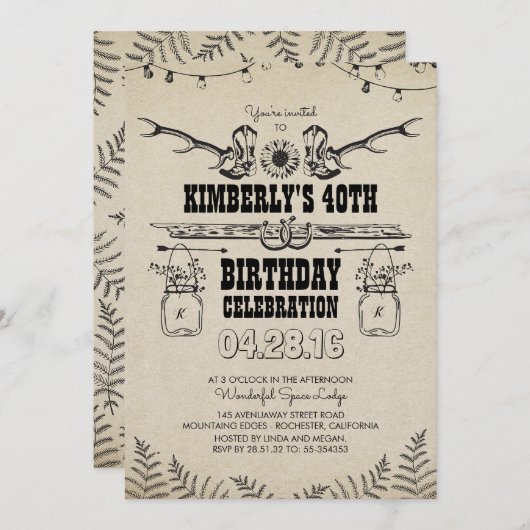 Invitation Country Western Cowboy Boots fête d'anniversaire (Devant / Derrière)