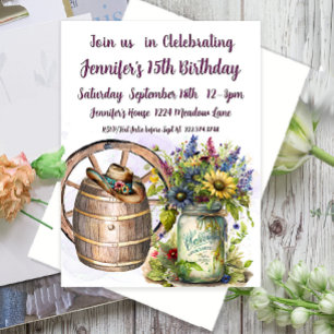 Invitation Country Western, Mason Jar, 15e anniversaire