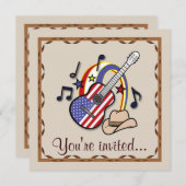 Invitation Country Western Party avec guitare (Devant / Derrière)