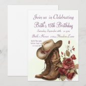 Invitation Country Western, Rose, 15e anniversaire (Devant / Derrière)