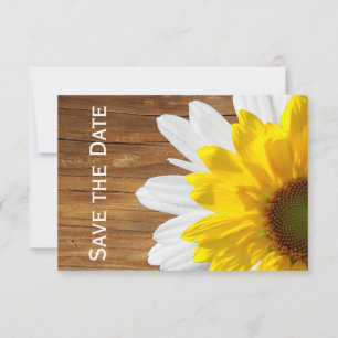 Invitation Country Wood Sunflower Daisy sauvegarder la date