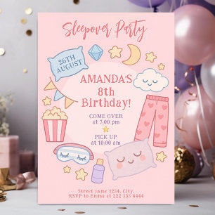 Invitation Coup de coeur rose avec étoiles et Popcor
