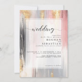 Invitation Coup de pinceau abstrait blush or charbon (Devant)