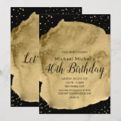 Invitation Coup de pinceau aquarelle or sur fond noir (Devant / Derrière)