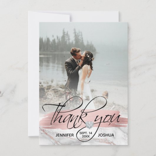 Invitation Coup de pinceau en or rose pour mariage Merci | PH (Devant)