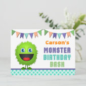 Invitation Coup mignon d'anniversaire de monstre (Debout devant)