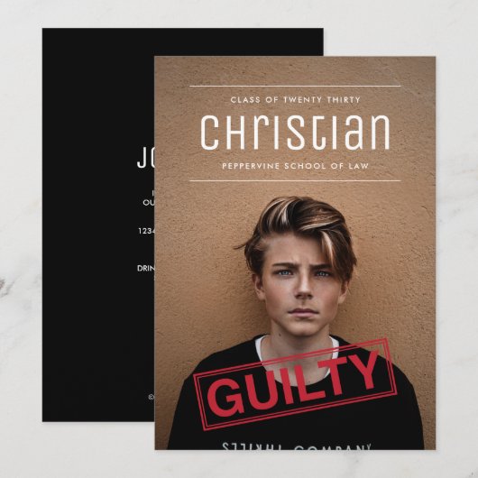 Invitation Coupable d'avoir obtenu un diplôme en droit (Devant / Derrière)