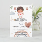 Invitation Coupe afro arc-en-ciel étoile ballon baby shower (Debout devant)