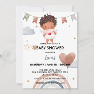 Invitation Coupe afro arc-en-ciel étoile ballon baby shower