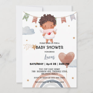 Invitation Coupe afro arc-en-ciel étoile ballon baby shower
