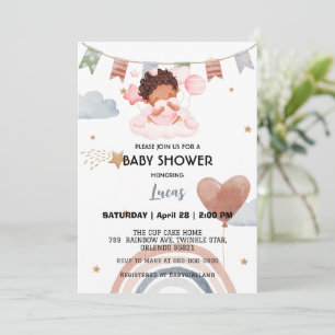 Invitation Coupe afro arc-en-ciel étoile ballon baby shower