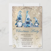 Invitation Coupe Bleue Gnomes Snowflakes Gold Party (Devant)