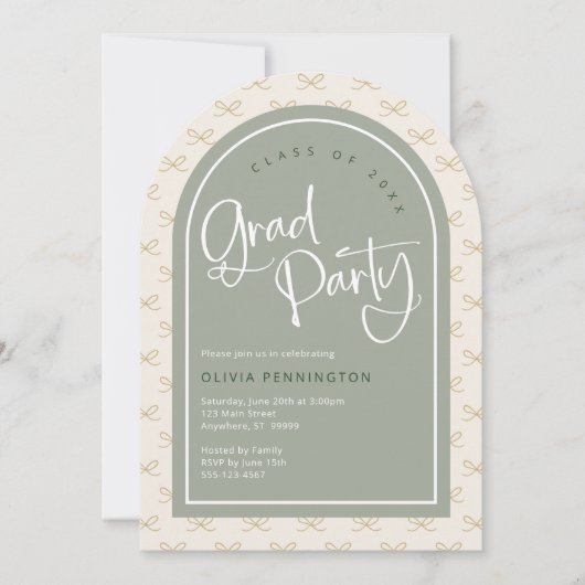 Invitation Coupe Bows Sage Green Gold Photo Party (Devant)