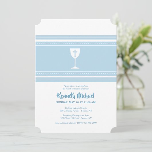 Invitation Coupe communion bleu (Debout devant)