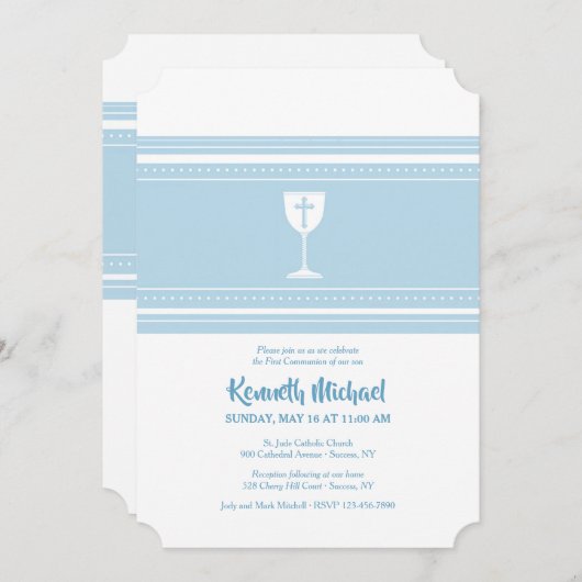 Invitation Coupe communion bleu (Devant / Derrière)