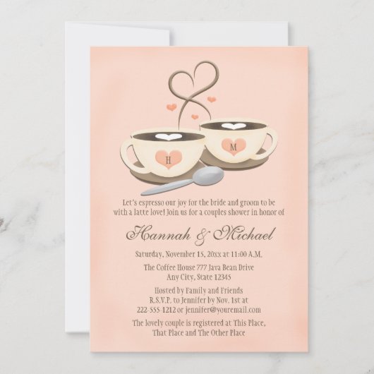 Invitation Coupe de café Monogrammé Blush Couples Coeur Coupl (Devant)