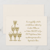 Invitation Coupe de Champagne Dorée Mariage écriture manuscri (Devant / Derrière)