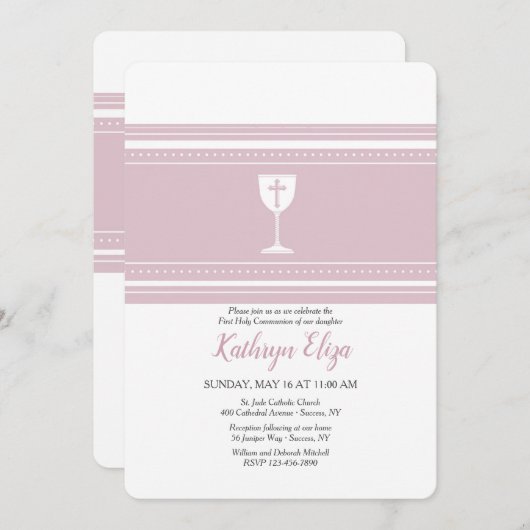 Invitation Coupe de la communion rose (Devant / Derrière)