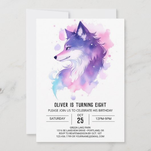 Invitation Coupe de loup d'aquarelle Fête d'anniversaire (Devant)