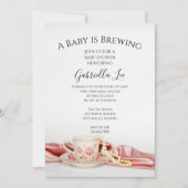 Invitation Coupe de Thé Floral Rose Baby Brassage Douche (Devant)