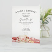 Invitation Coupe de Thé Floral Rose Baby Brassage Douche (Debout devant)