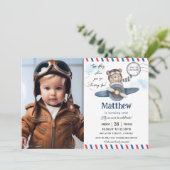 Invitation Coupe d'Ours Temps Vol Un 1er Anniversaire Photo (Debout devant)