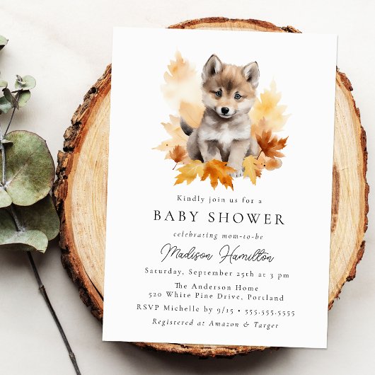 Invitation Coupe du loup de bois mignon Baby shower automne