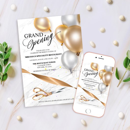 Invitation Coupe du ruban d'ouverture Grand Ballons d'argent