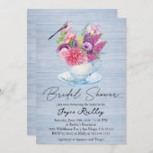 Invitation Coupe fleur sauvage Dusty Blue Wood Fête des marié (Devant / Derrière)