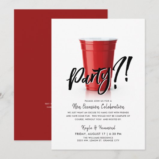 Invitation Coupe rouge | Fête de célébration de n'importe que (Devant / Derrière)