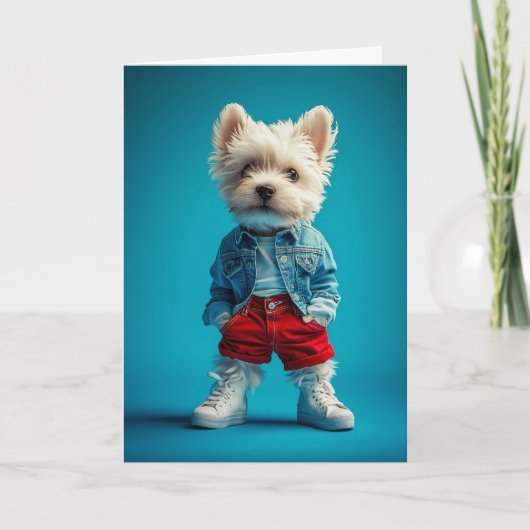 Invitation Coupe Westie stylish en Denim et Basket (Devant)