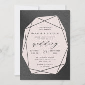 Invitation Couper Gemstone Blush Pink & Black Foil Mariage (Devant)