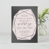 Invitation Couper Gemstone Blush Pink & Black Foil Mariage (Debout devant)