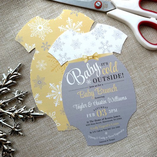 Invitation Couper votre propre maillot de bébé Jaune Snowflak